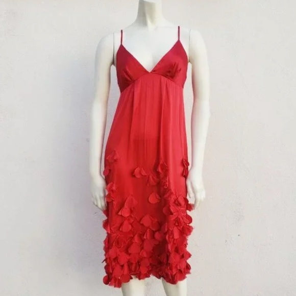 Rebecca Minkoff Strawberry Red Silk Blend Runway Petal Slip on Dress Siz… - Picture 1 of 12